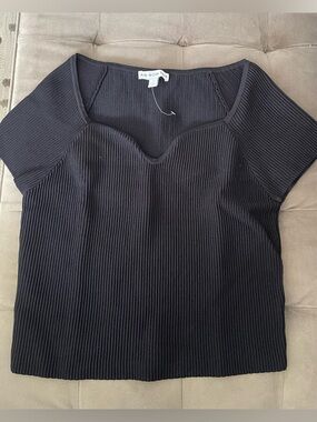 AND NOW THIS Black Ribbed Sweetheart Neck Top